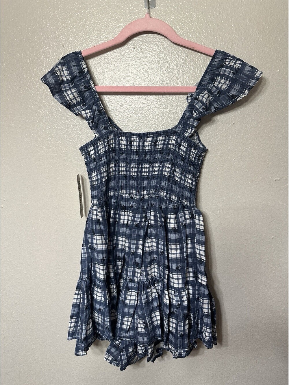 No Boundaries Womens XXS 00 Blue Plaid Smocked Ruffle Romper Shorts NWT - Picture 2 of 7